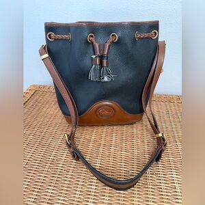 Dooney and Bourke Black and Brown Leather Bucket Bag